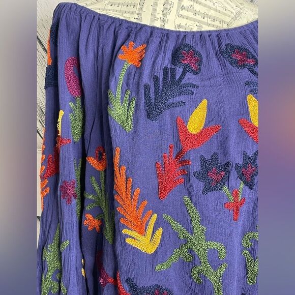 Laurie Felt Embroidered Boho Top Navy Women L - Picture 5 of 11
